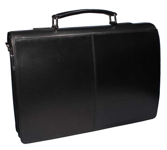 Портфель деловой Classique 2 отделения, натуральная кожа, 290х400х90мм, черный