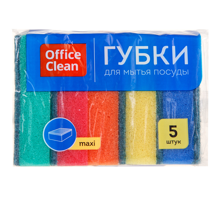 Губка для мытья посуды OfficeClean «Maxi» 5шт, 9х6.5х2.7см