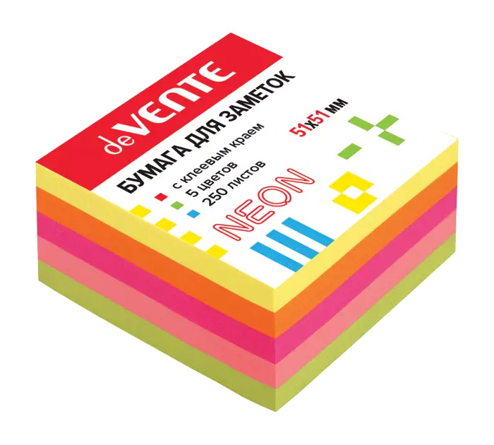 Стикеры 50*50 250л. 5 неон.цв. deVente