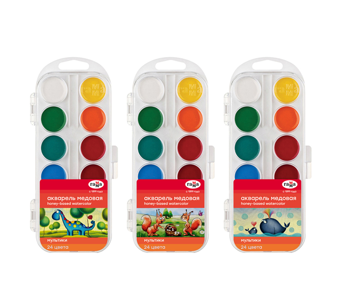 Краски акварельные Гамма «Мультики» медовые, 24 цвета