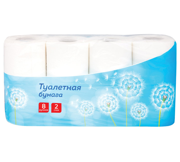 Туалетная бумага OfficeClean 2-слойная, 8 рулонов, со втулкой