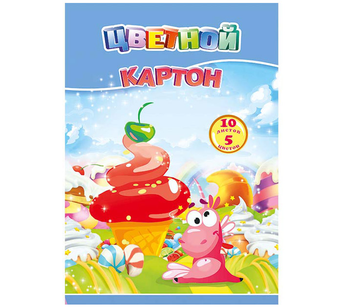 Картон для детского творчества Полиграфкомбинат им.Я.Коласа А4, односторонний, 5 цветов, 10 листов