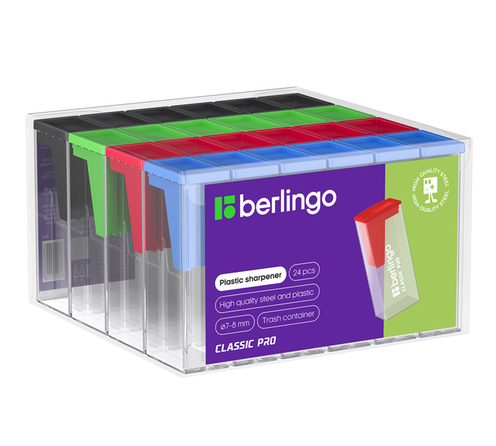 Точилка Berlingo «Classic Pro» 1 отверстие, с контейнером, ассорти