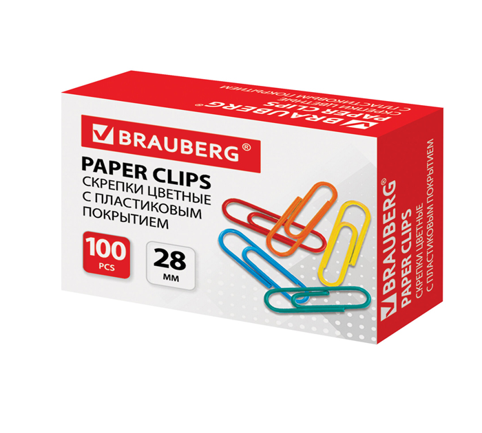 Скрепки Brauberg цветные, овальные, 28мм, 100шт