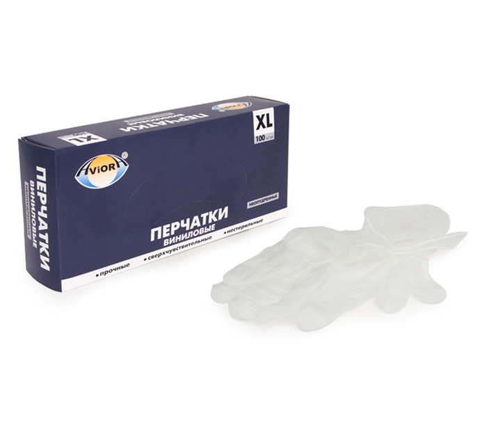 Перчатки одноразовые Aviora неопудренные, виниловые, 100шт, XL