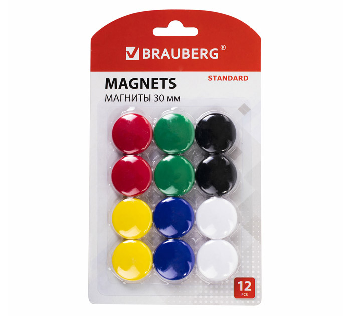 Кнопки магнитные для доски Brauberg «Standard» 30мм, 12шт