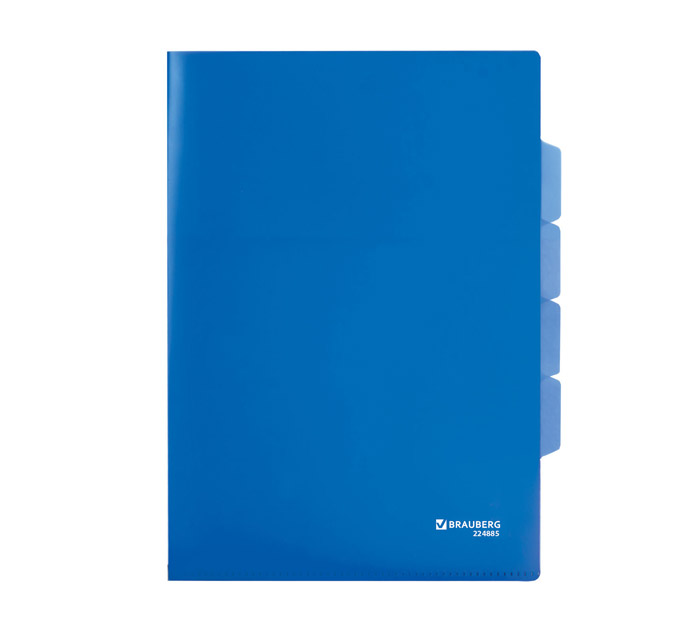 Папка-уголок Brauberg А4, пластиковая, 3 отделения, синяя, 150мкм