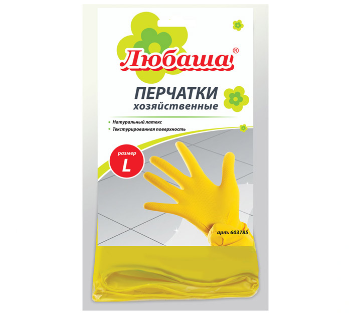 Перчатки резиновые Любаша латексные, размер L, с х/б напылением, 1 пара