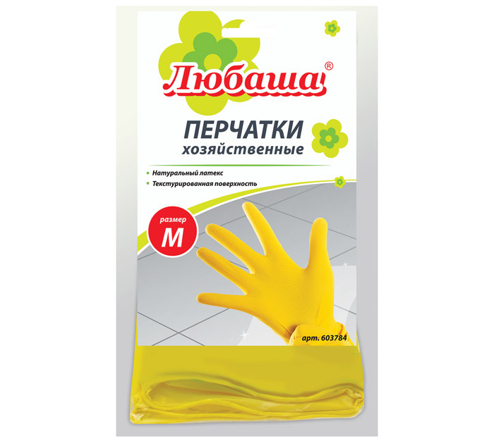 Перчатки резиновые Любаша латексные, размер М, с х/б напылением, 1 пара