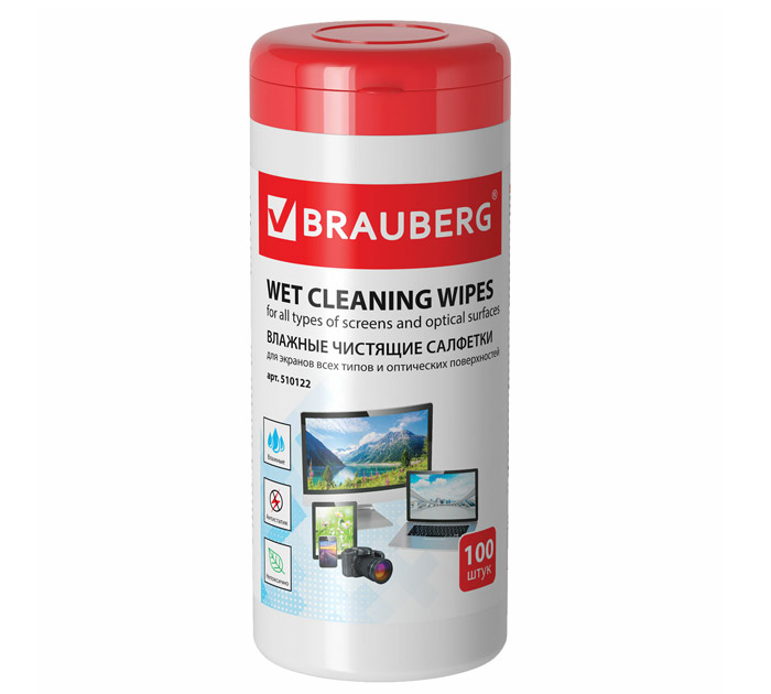 Салфетки чистящие Brauberg в тубе, 100шт