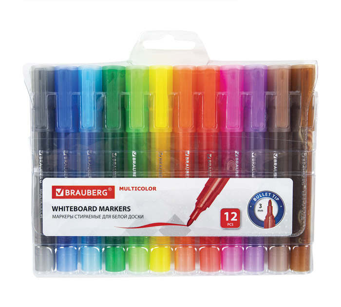 Маркеры для доски (набор) Brauberg «Multicolor» 12 цветов, 3мм