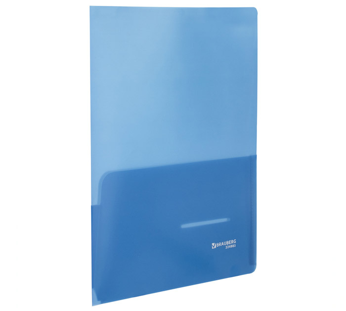 Папка-уголок Brauberg А4, пластиковая, синяя, 2 внутренних кармана, 180мкм
