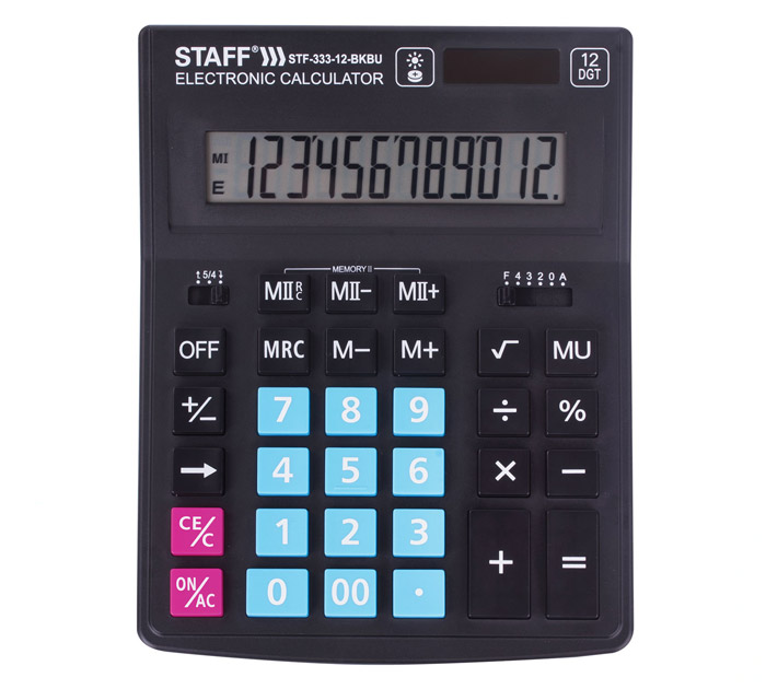 Калькулятор 12 разрядов Staff «STF-333-12» синий, 200х154мм