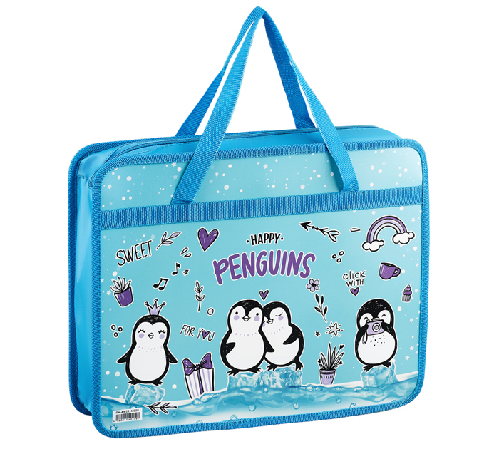 Папка-портфель пластиковый ArtSpace «Happy Penguins» А4, на молнии, 1 отделение