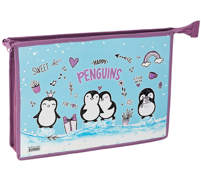 Папка для тетрадей ArtSpace «Penguins» А4, на молнии, 1 отделение, ламинированный картон