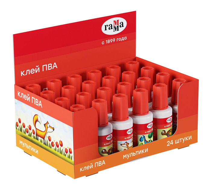 Клей ПВА Гамма «Мультики» с кисточкой, 20г