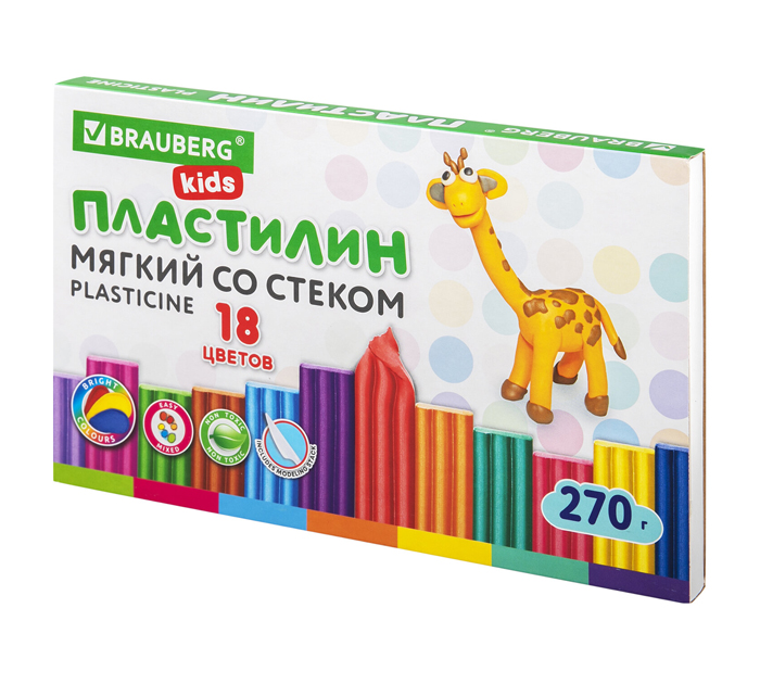 Пластилин Brauberg Kids 24 цвета, восковой, со стеком, 360г