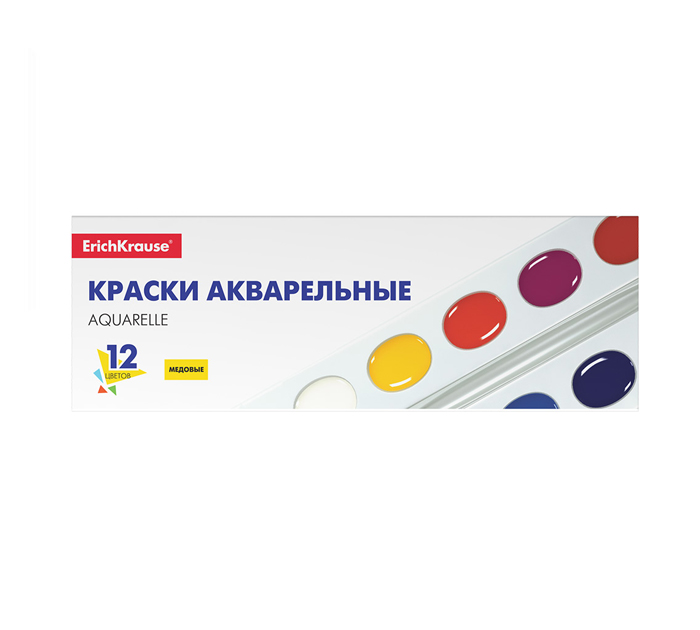 Краски акварельные Erich Krause «Basic» 12 цветов, медовые