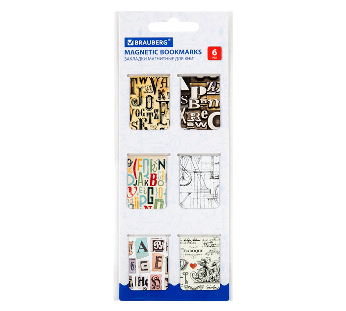 Закладка для книг Brauberg «Letters» магнитная, 35х25мм, 6шт