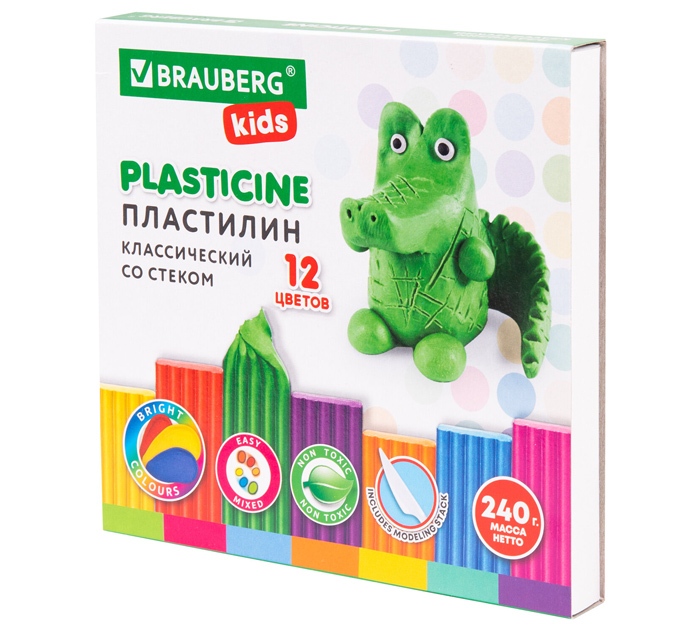 Пластилин Brauberg Kids «Классический» 12 цветов, со стеком