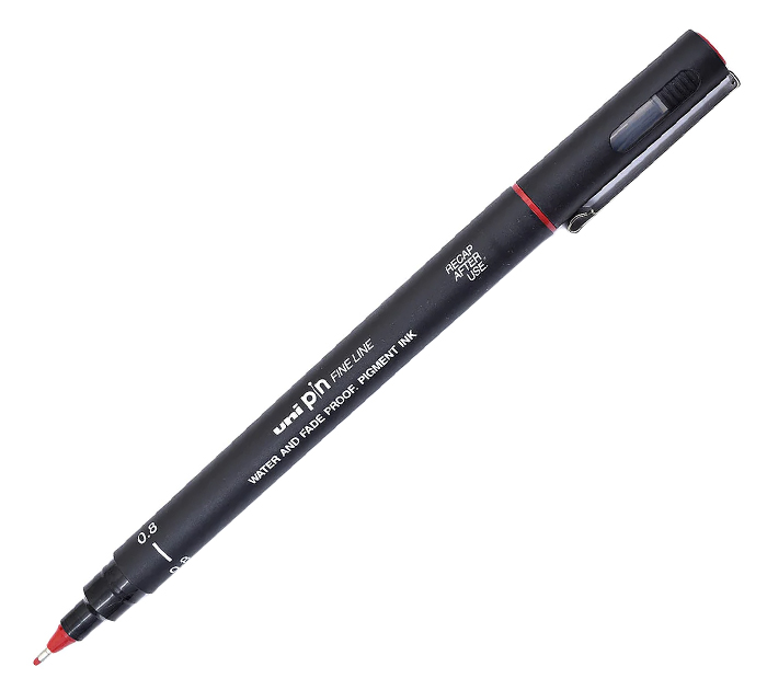 Ручка-линер Uni Pin Fine Line красный стержень, 0.8мм PIN08-200(S)