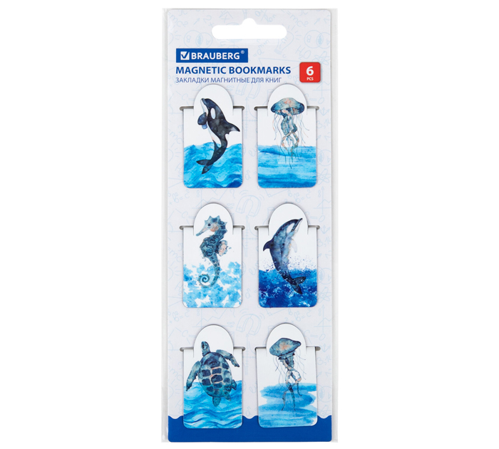 Закладка для книг Brauberg «Marine life» магнитная, 35х25мм, 6шт