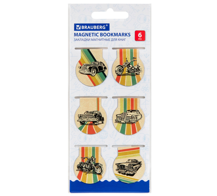 Закладка для книг Brauberg «Auto» магнитная, 30х25мм, 6шт