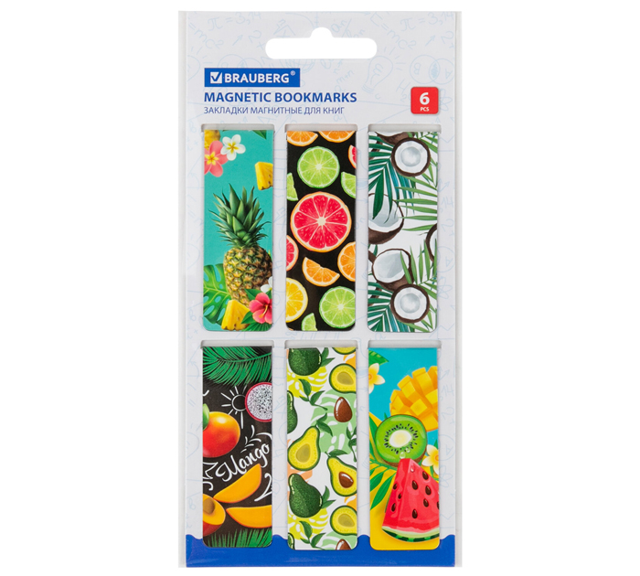 Закладка для книг Brauberg «Fruits» магнитная, 60х20мм, 6шт