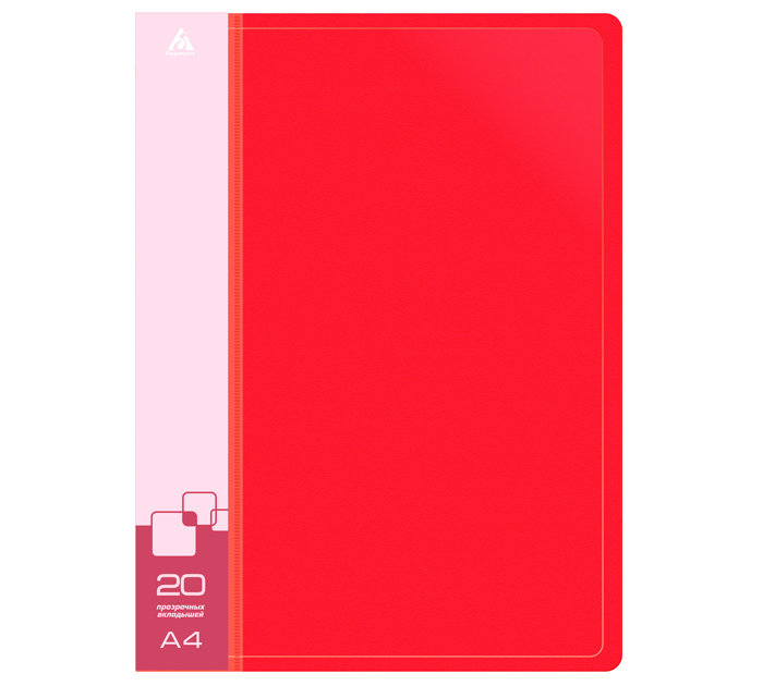 Папка с файлами Бюрократ А4, 20 карманов, пластиковая, красная, 600 мкм