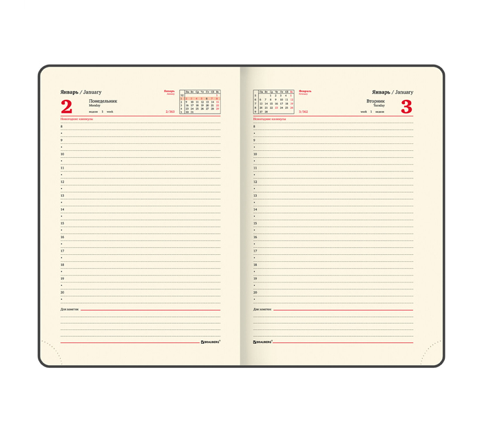 Ежедневник датированный Brauberg Imperial А5, черный, кожзам, 336стр, 2023 год