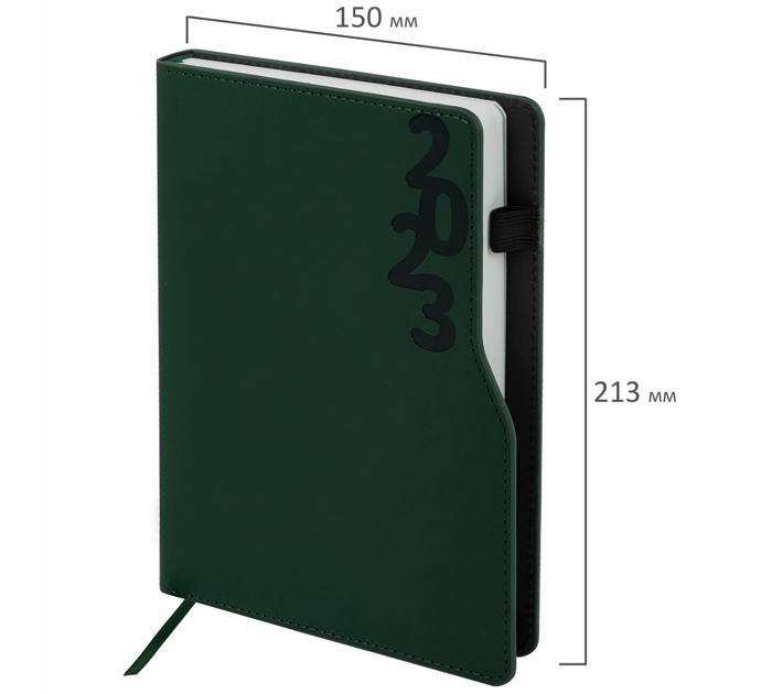 Ежедневник датированный Brauberg Up А5, зеленый, кожзам, 336стр., 2023 год