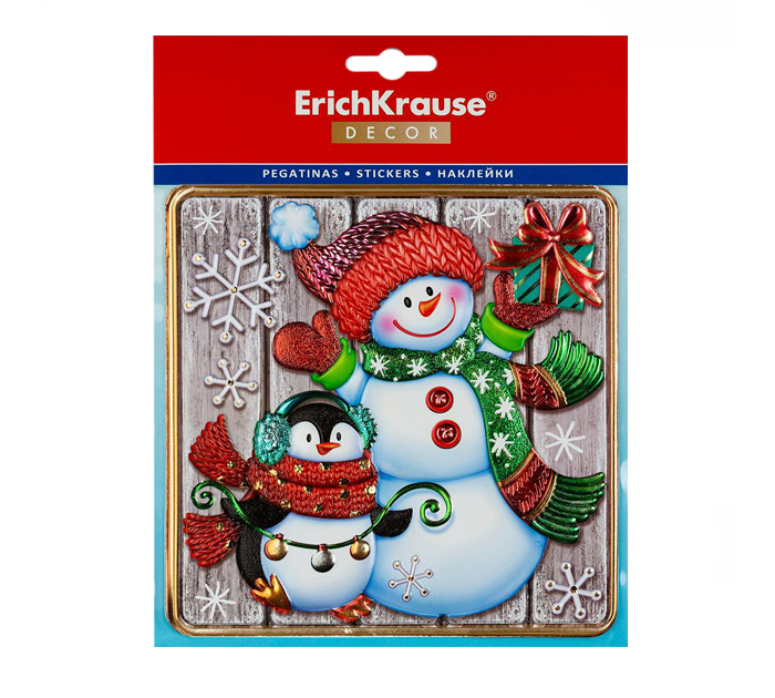 Наклейки новогодние Erich Krause «Decor. Новогоднее веселье» многоразовые, 23х18см, 1шт