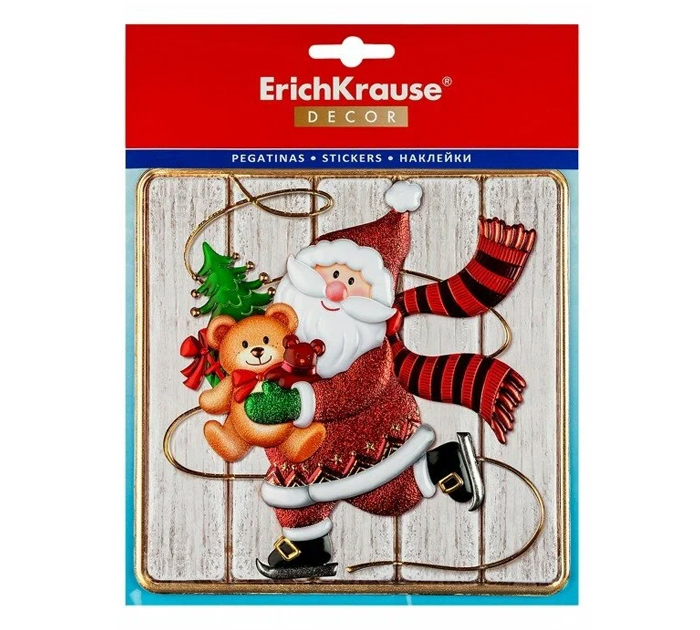 Наклейки новогодние Erich Krause «Decor. Санта на коньках» многоразовые, 23х18см, 1шт