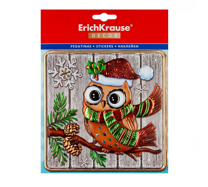 Наклейки новогодние Erich Krause «Decor. Совенок» многоразовые, 23х18см, 1шт