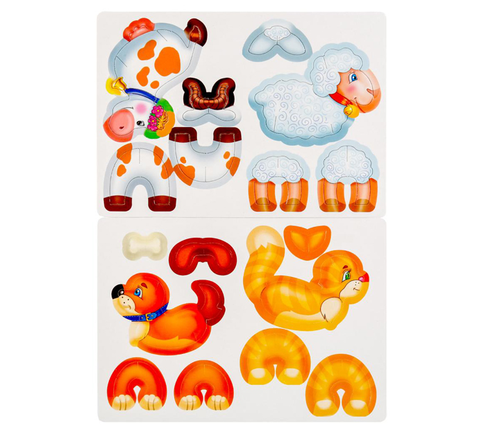 Игрушка Умка Домашние животные 3D фигуры, картон 2 планшета размером 150х210мм, от 3-х лет