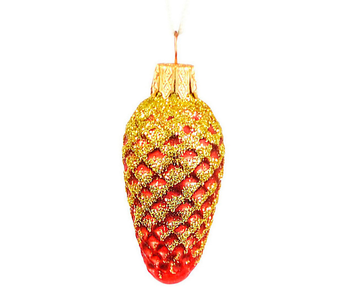 Елочная игрушка стеклянная  «Шишка маленькая», ручная роспись