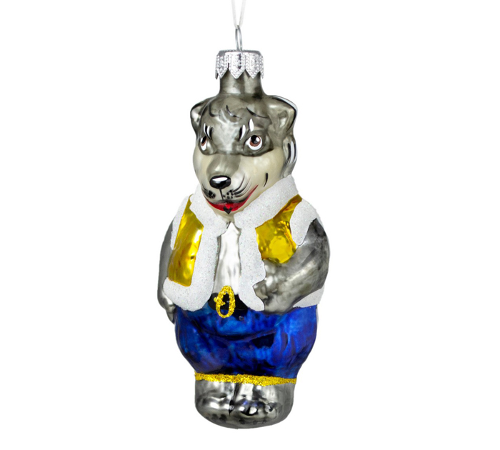 Елочная игрушка стеклянная  «Волк», ручная роспись