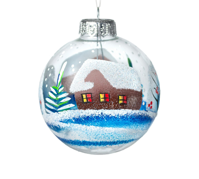 Шар елочный стеклянный  «Пейзаж по кругу», ручная роспись
