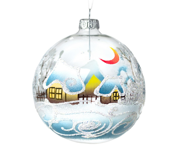 Шар елочный стеклянный  «Зимний дом на прозрачном», ручная роспись