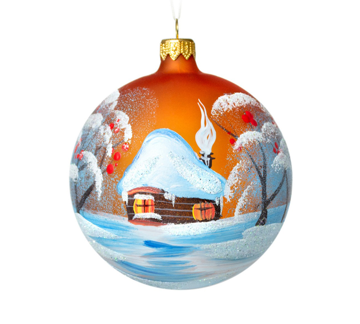 Шар елочный стеклянный  «Дом с калиной», ручная роспись