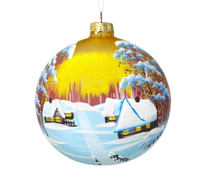 Шар елочный стеклянный  «Мостик в деревню», ручная роспись