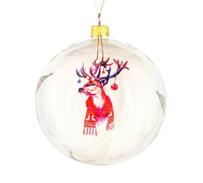Шар елочный стеклянный  «Олень», ручная роспись