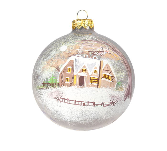 Шар елочный стеклянный  серый, ручная роспись