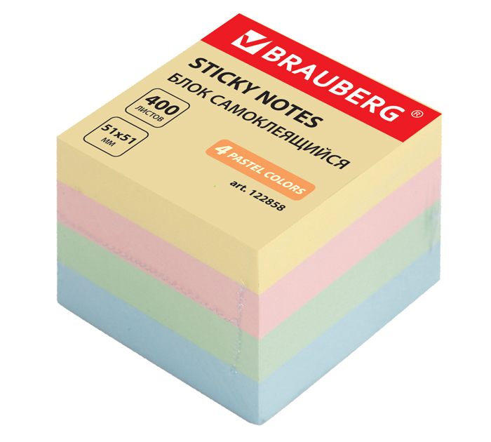 Стикеры Brauberg 51х51мм, 4 цвета, 400л