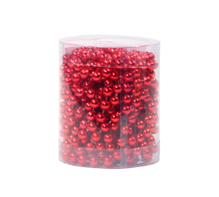 Бусы елочные  красные, d6мм, 5м