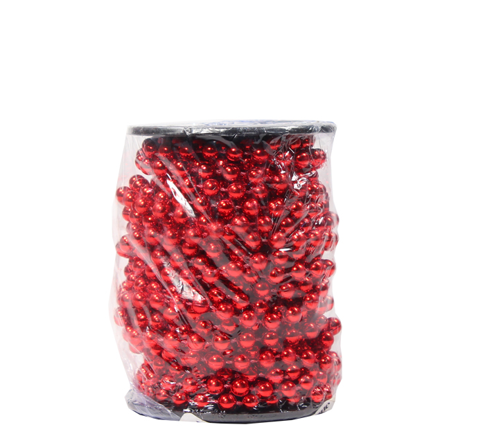 Бусы елочные  красные, d6мм, 9м