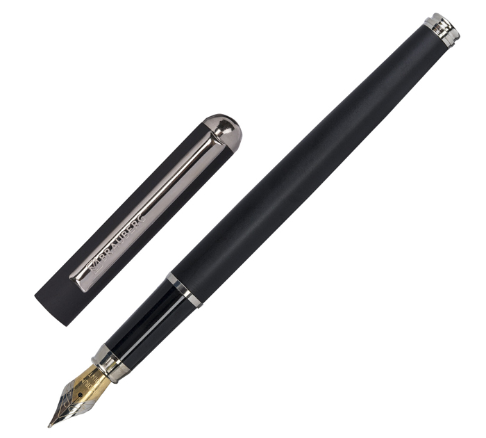 Ручка перьевая Brauberg «Larghetto» синяя, узел 0.5мм, корпус черный с хромированными деталями, в футляре