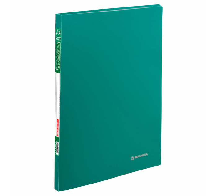 Папка с файлами Brauberg «Office» А4, 20 карманов, пластиковая, зеленая, 500мкм
