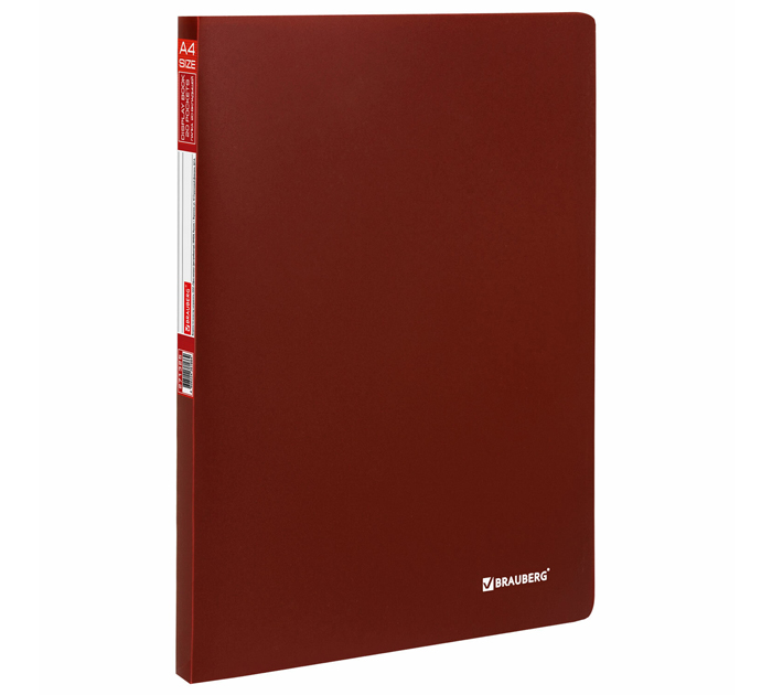 Папка с файлами Brauberg «Office» А4, 20 карманов, пластиковая, красная, 500мкм