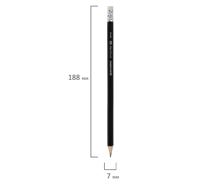 Карандаш Brauberg «Style Pro» HB, с ластиком